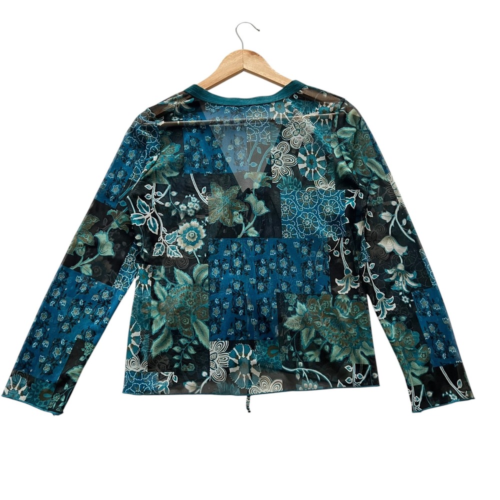Nicola VTG Y2K Mesh Front Tie Velvet Trim Floral Long Sleeve Top M Fairy Grunge - Picture 2 of 12